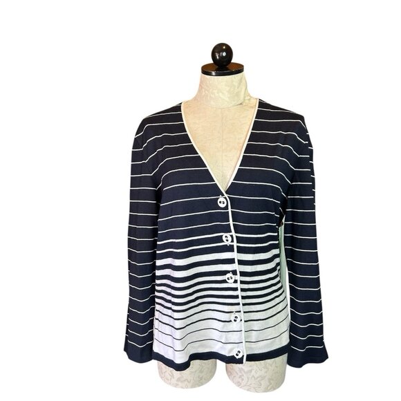 Altra-Made in Italy Wool Blend Knit Button Down Cardigan Black & White Sz 44 XL - Picture 1 of 7